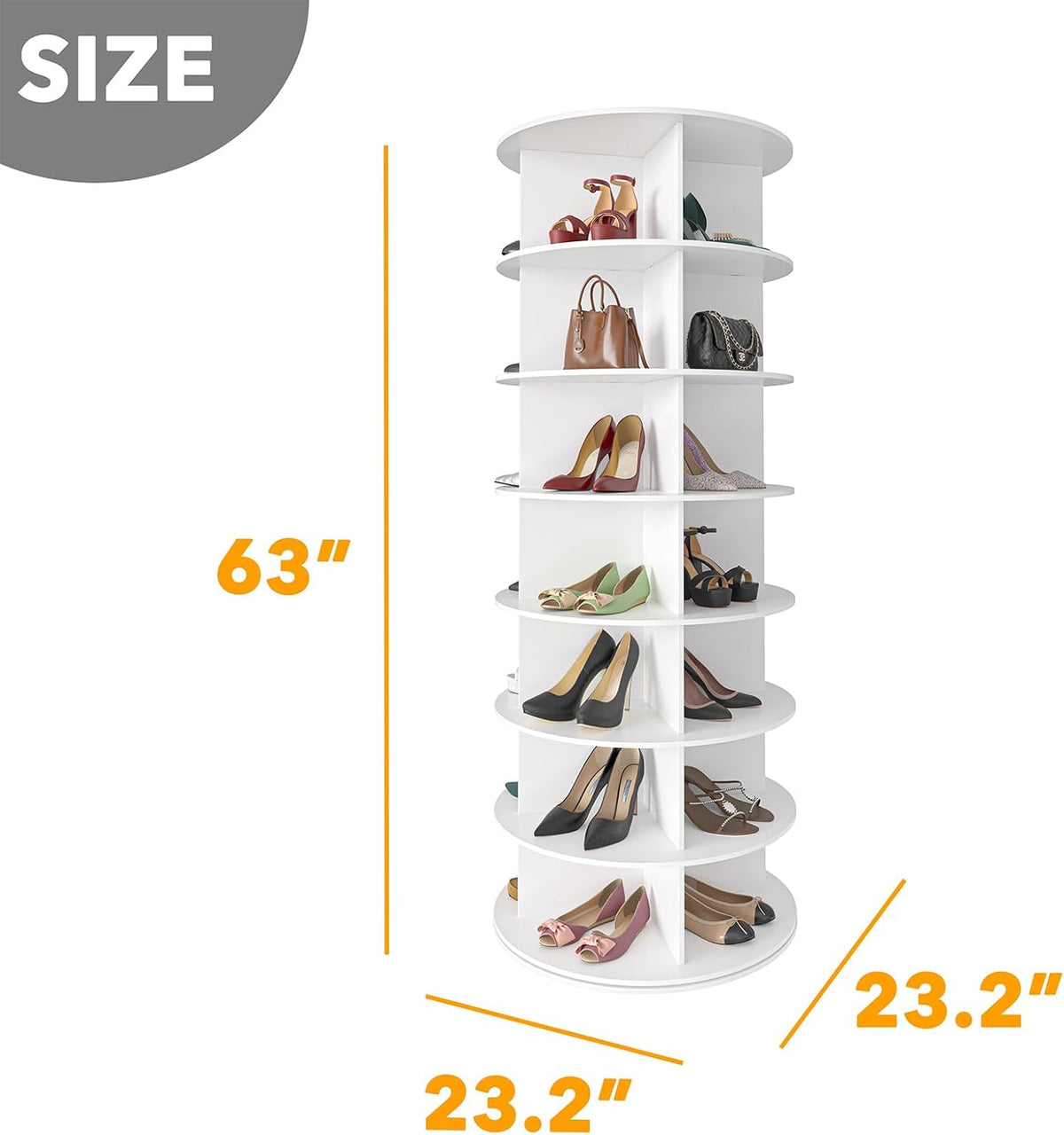 SpaceAid Roterende toren, schoenenrek met 7 niveaus, draaiend schoenendisplay Lazy Susan, 360 draaibaar schoenenrek, opslag, ronde carrousel, verticale kastorganizer voor handtassen en schoenen (7