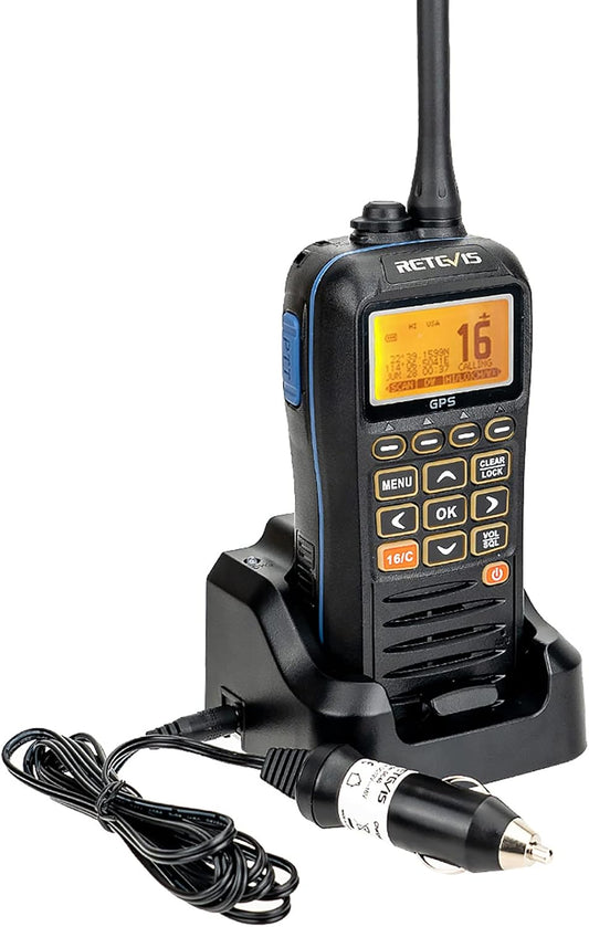 Retevis RM40 Marine radio, IP67 waterdicht, met DSC, GPS, draagbare zwevende radio, VHF Marine transceiver voor redding, kustwacht (zwart, 1 stuk)