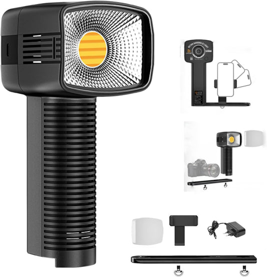 Retro LED Handlamp – Cameralamp – Videolamp – Fotolamp – Handcameralamp – 40W COB LED – 2700K-7000K, Instelbare Helderheid 0-100%