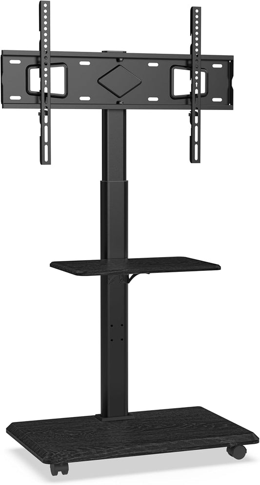 Mobiele TV-Standaard Zwart – TV-Vloerstandaard, TV-Statief, TV-Trolley, TV-Onderstel – Met Opbergruimte – Geschikt Voor 32-70 Inch, 45 Kg