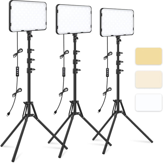 LED-Videolamp Set 3-Pack – Videolamp – Lichtpaneel – Studiolamp – Fotolamp – Kleurtemperatuur 2500K Tot 8500K – 360° Draaibare Uitschuifbare Statiefstandaard Tot 160 Cm