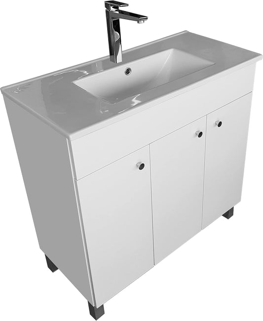 IGA washbasin with base cabinet - 80 x 84 x 40 cm basin with base cabinet for the bathroom - bathroom furniture set white high gloss - QUORE