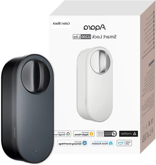 Aqara Smart Door Lock U200 Lite, Matter over Thread, Smart Lock Auto Lock, Rechargeable Battery, Suitable Euro Profile Cylinder, Supports Homekit, Home Assistant, Google Home, Alexa, Black - QUORE