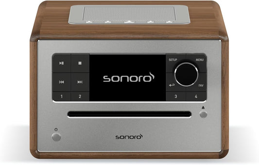 sonoro Elite Internetradio met CD-speler (FM, DAB Plus, Podcasts, Spotify, Amazon Music, Deezer) Walnoot
