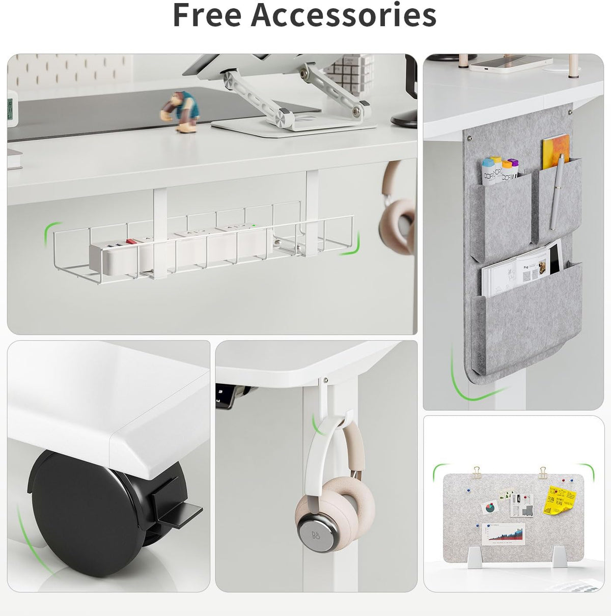 MAIDeSITe Height Adjustable Desk (140 x 70cm) Easy to Assemble Desk Height Adjustable Electric with 4 Memory Buttons and Memoboard and 360° Wheels Desk SN1 - QUORE