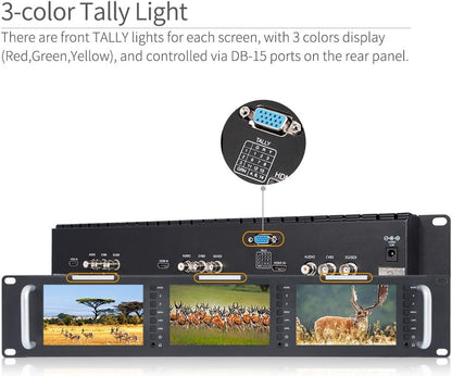 FEELWORLD T51-H Triple 5 inch 2RU Broadcast Rack Mount Monitor LCD 800 × 400 HDMI AV ingang en uitgang