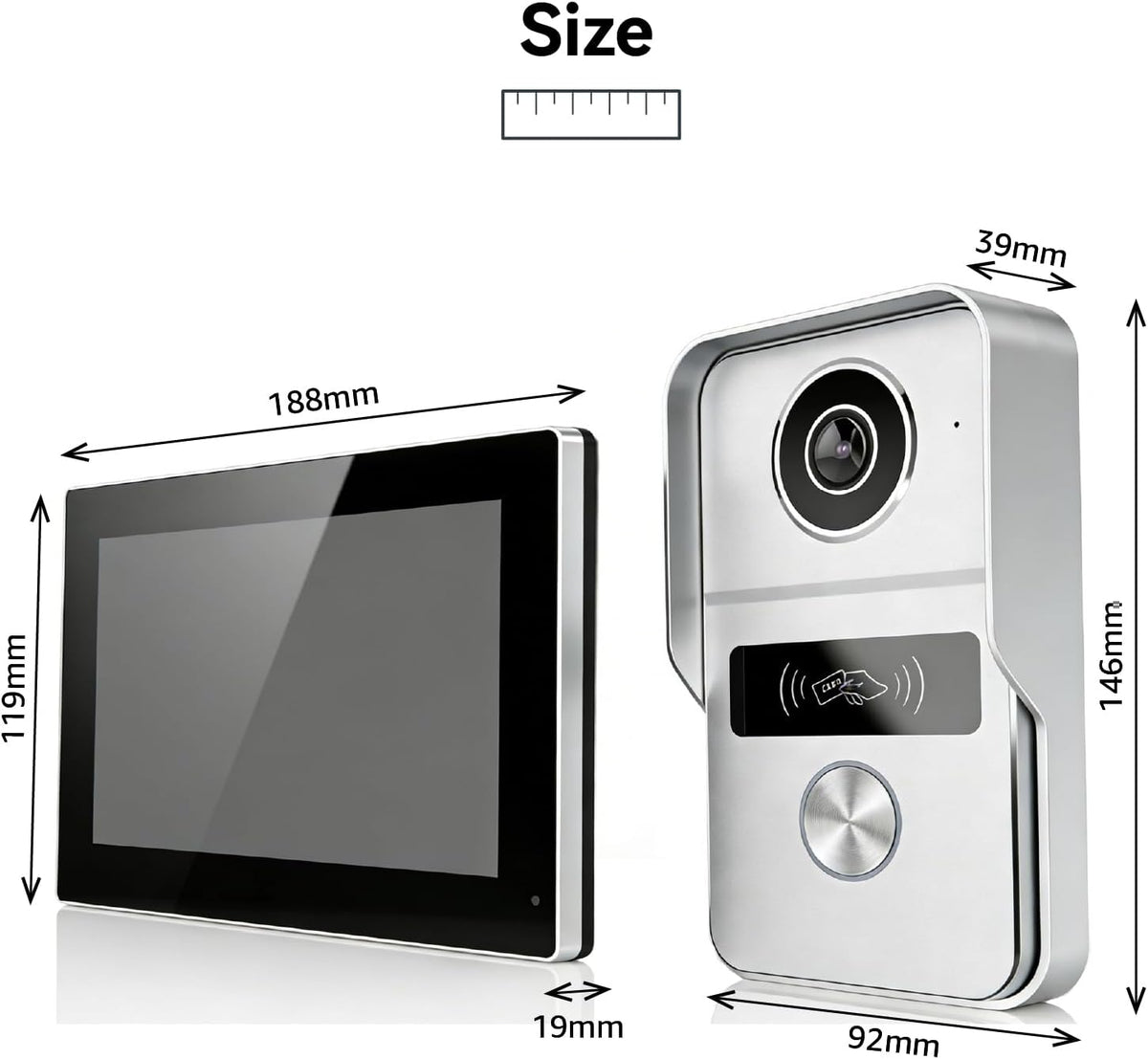 Video-intercom Deurbel met Camera, Videofoon, 7 inch touchscreen, Nachtzicht, Ontgrendeling op afstand, tweerichtingsintercom voor villa met 1 camera en 2 monitoren