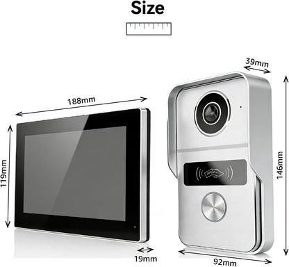 Video-intercom Deurbel met Camera, Videofoon, 7 inch touchscreen, Nachtzicht, Ontgrendeling op afstand, tweerichtingsintercom voor villa met 1 camera en 2 monitoren
