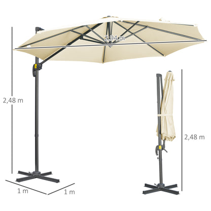 Parasol Octagonaal – Zweefparasol – Zonnescherm – Tuinparasol – Terrasparasol – Kantelbaar – Ø 3 Meter – Stalen Crème Basis