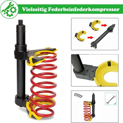 Veercompressor – Veerspanner – Veerpootcompressor – Schokdempergereedschap – Veerwisselaar – Universeel – 3 Verwisselbare Klemmen – Robuust Metaal Met Opbergetui