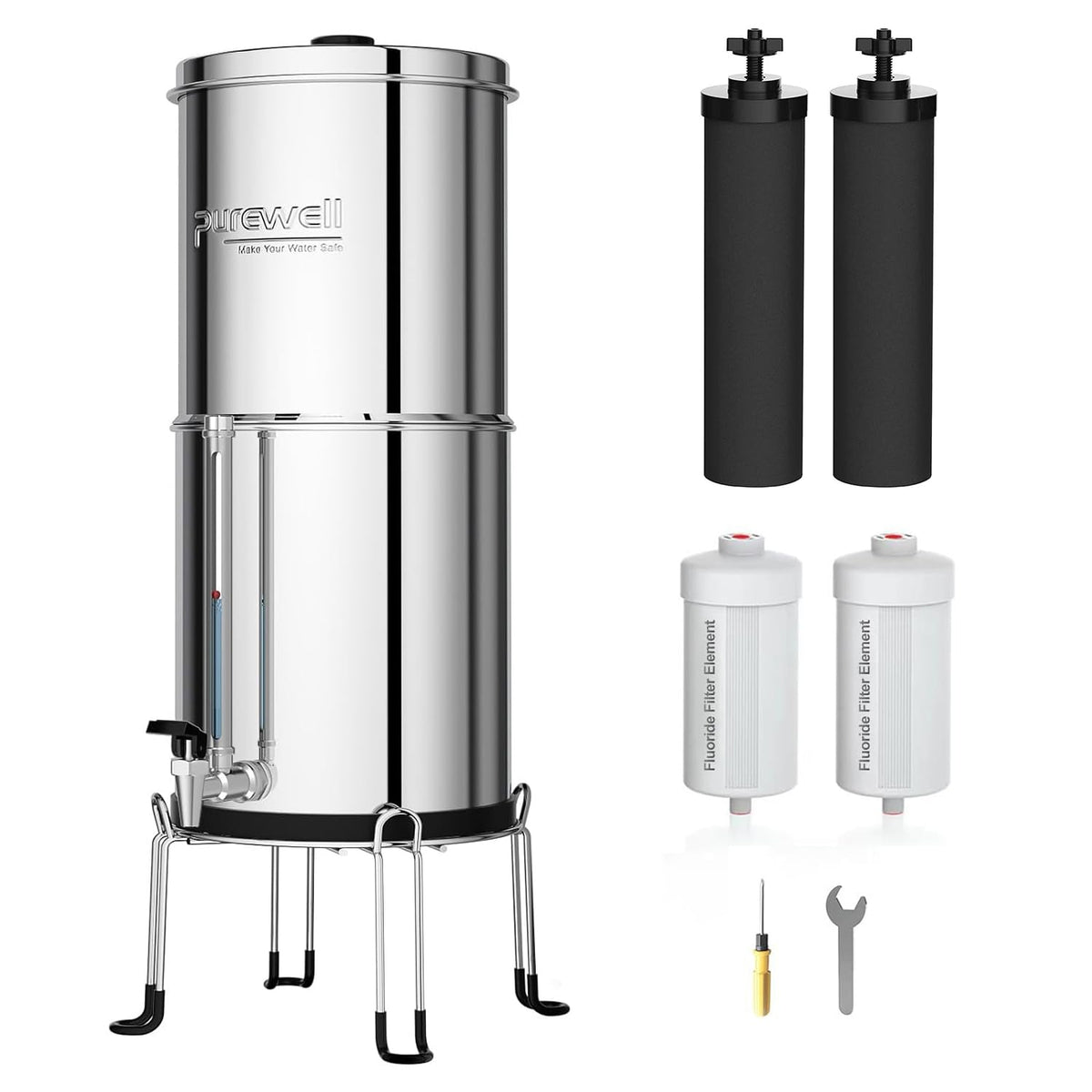 Zwaartekracht Waterfilter 11 Liter – Zwaartekrachtfilter – Waterzuiveraar – Drinkwaterfilter – Waterzuiveringssysteem – 6-Traps Filtratie – 304 Roestvrij Staal
