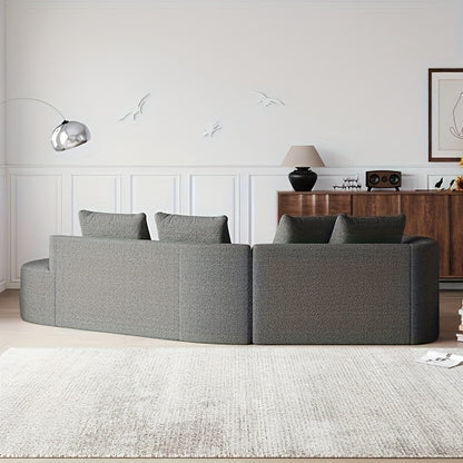 Oversized Hoekbank – Modulaire Bank – L-vormige Sofa – Grote Zithoek – Grijze Stoffen Bank – Comfortabele Wolkvormige Rugleuning – Stevig Houtvrij Frame