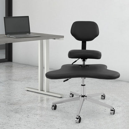 Kniestok – Kruisbeenzitstoel – Meditatiestoel – Yogastoel – Ergonomische Bureaustoel – Verstelbare Hoogte – Gietijzeren Frame, 360° Draaibaar, Zwart