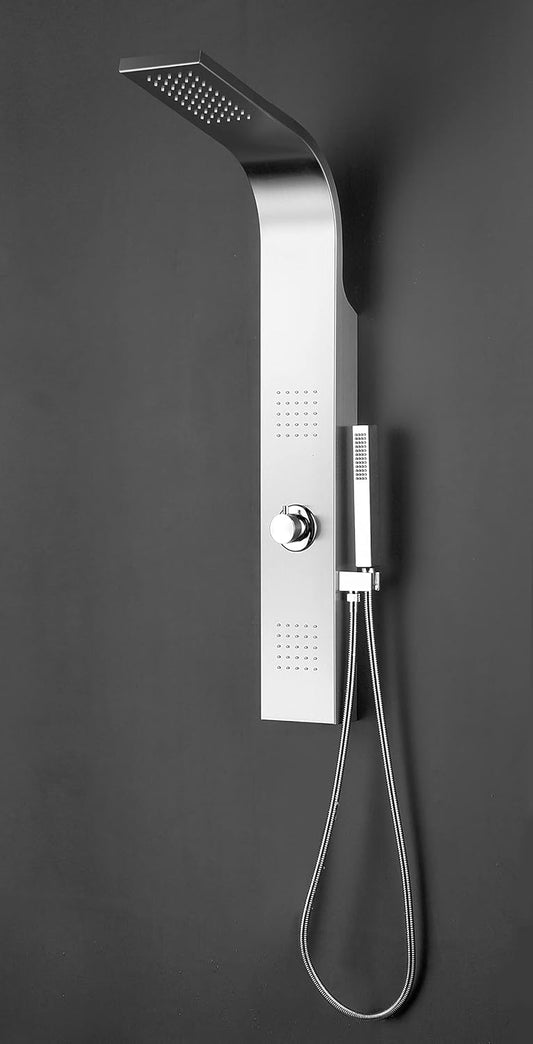 Douchestang – Regendouche – Handdouche – Douchesysteem – Douchewand – 3-in-1 Functies – Geborsteld RVS 100x14 cm