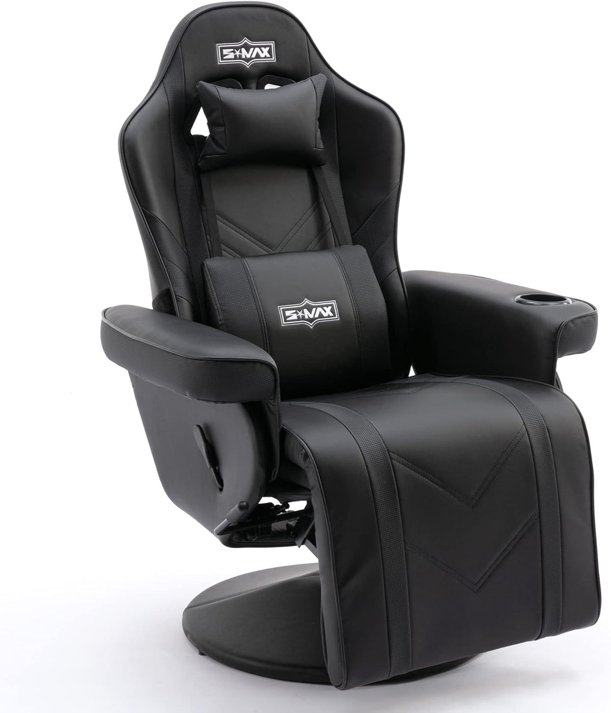 S*MAX Gamingstoel met voetsteun, gamingstoel, hoge rug met verstelbare rugleuning, bekerhouder, zijzak, gamerstoelen voor volwassenen, zwart, extra groot