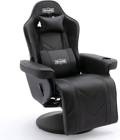 S*MAX Gamingstoel met voetsteun, gamingstoel, hoge rug met verstelbare rugleuning, bekerhouder, zijzak, gamerstoelen voor volwassenen, zwart, extra groot