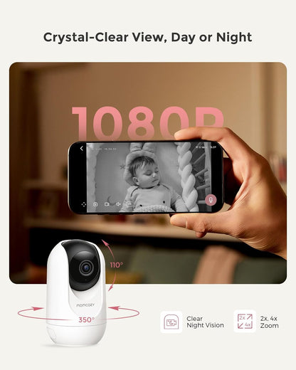 Momcozy BM04 Babyfoon met camera-app, 5 inch wifi-video-babyfoon met camera en audio, 4 x zoom, bewegings- en wijnidentificatie, veilig hek, helder nachtzicht, 2-weg gesprek, foto- en video-opname