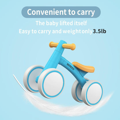 SEREED Baby loopfiets voor 1 jaar oude jongens meisjes 12-24 maanden peuter loopfiets, 4 wielen peuter eerste fiets, eerste verjaardagscadeau
