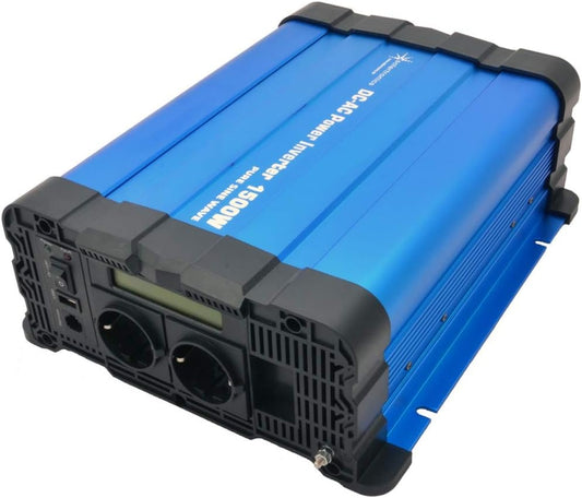 solartronics Spanningsomvormer FS1500D 24V 1500/3000 Watt pure sinus BLAUW m. Display FS serie LiFePO4 Lithium AGM Gel lood inverter omvormer
