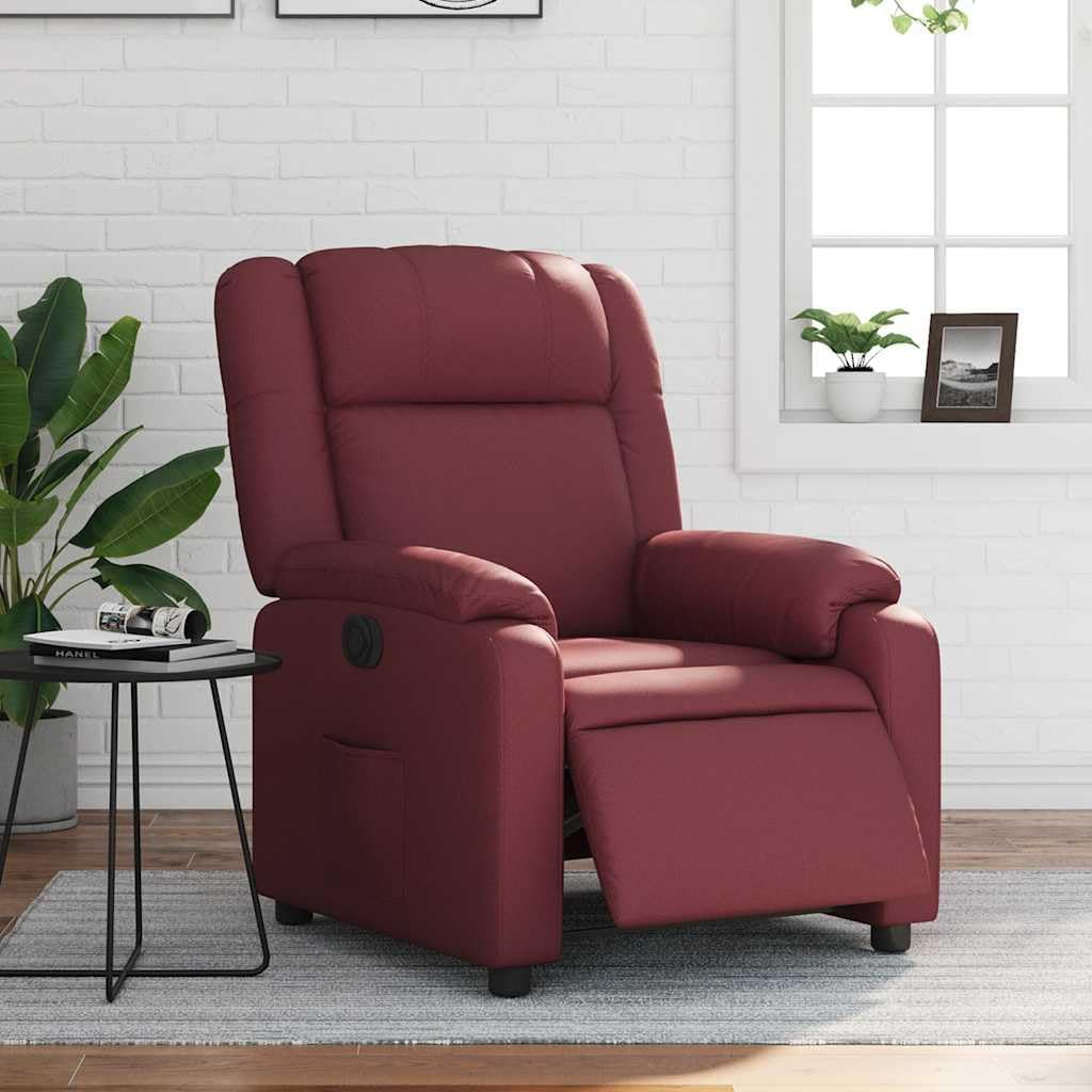 Elektrisch Verstelbare Fauteuil – Relaxstoel – Leunstoel – Tv Stoel – Relaxfauteuil – Kunstleer Wijnrood – Elektrische Verstelling Tot 135 Graden – Comfortabele Dikke Bekleding