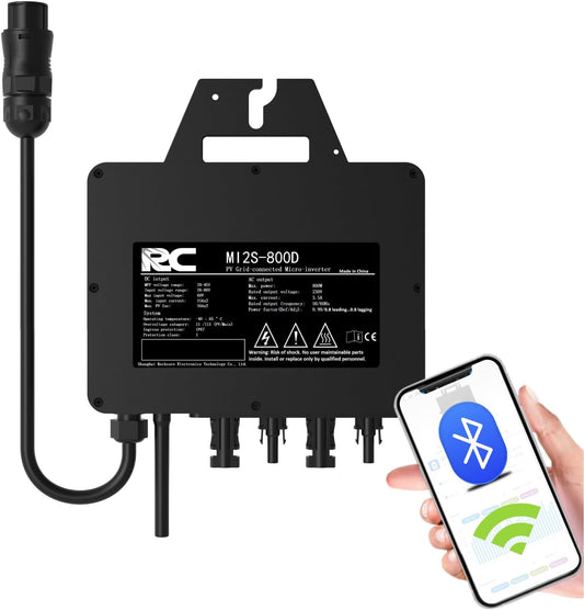 RC Micro-omvormer 800 W, 26-60V DC ingang, zonne-omvormer MPPT micro-netvoedingsconverter met wifi-bewaking voor mobiele telefoons, zwart (§12 lid 3: 0% (zonder kabel))