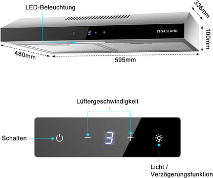 Afzuigkap – Onderbouwkap – Onderbouw Afzuigkap – Dampkap – Wasemkap – 60 cm – 202 m³/uur – Touch Control met 3 standen