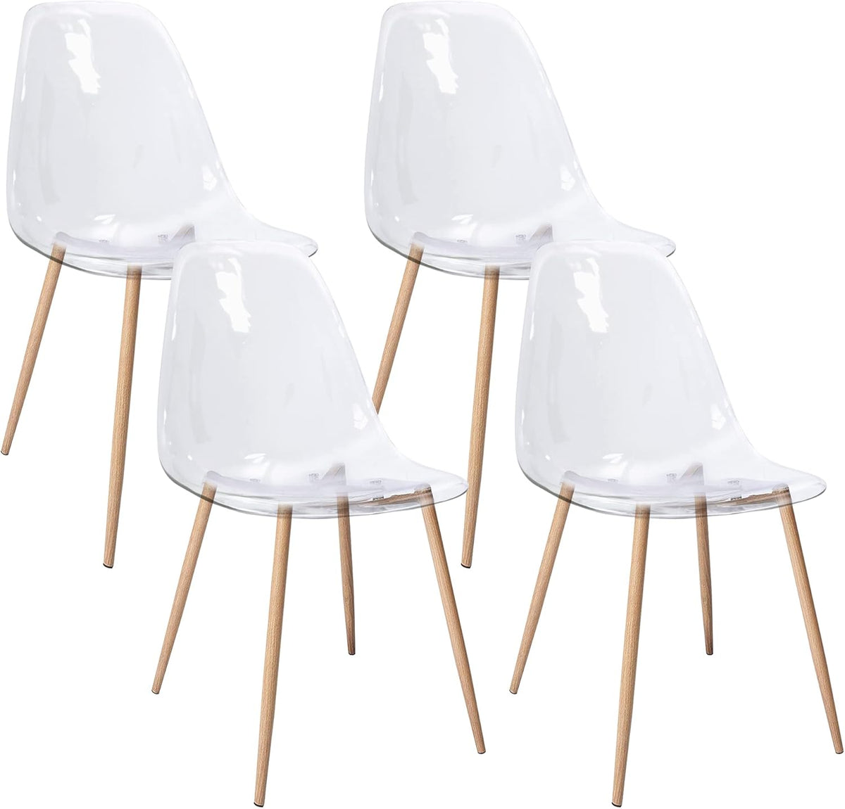 CangLong Acryl Ghost Crystal Clear Zitting, Moderne Plastic Shell Accent Zijstoelen voor Keuken, Dineren, Wonen, Gasten, Slaapkamer, Set van 4
