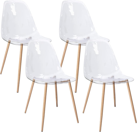 CangLong Acryl Ghost Crystal Clear Zitting, Moderne Plastic Shell Accent Zijstoelen voor Keuken, Dineren, Wonen, Gasten, Slaapkamer, Set van 4