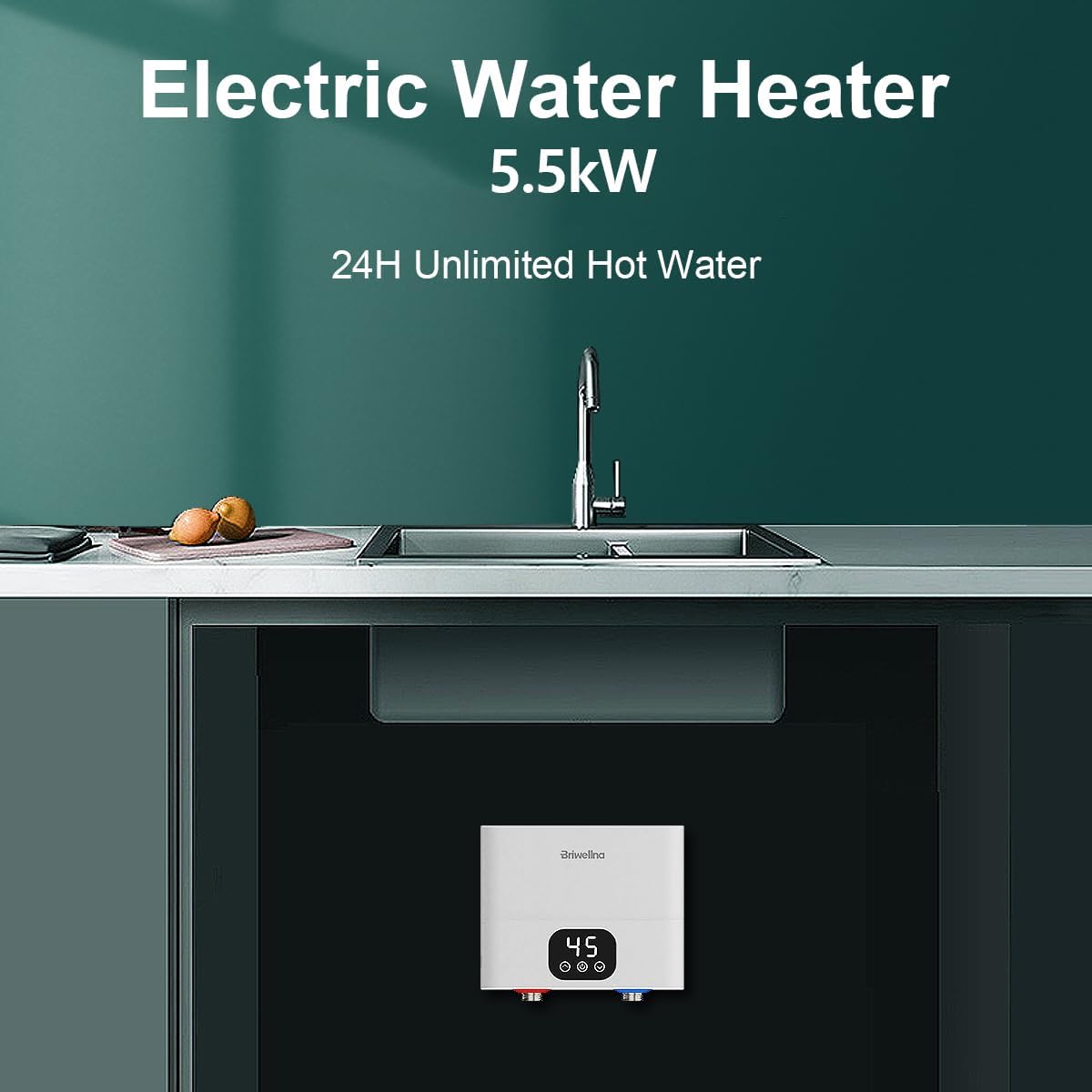 Elektrische instant doorstroomboiler, keuken, kleine boiler met led-temperatuurweergave, 220 V, 5500 W, voor keuken en badkamer