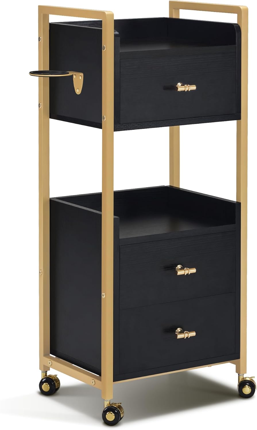 Werkwagen – Kapperswagen – Servicetrolley – Salontrolley – Werktafel – 3 Lades & 2 Planken – 360° Zwenkwieltjes Met Rem