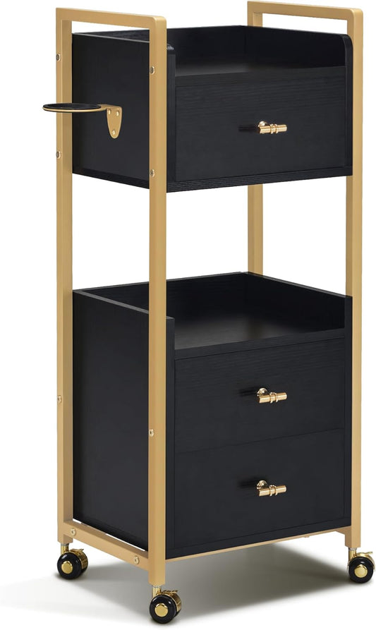 Werkwagen – Kapperswagen – Servicetrolley – Salontrolley – Werktafel – 3 Lades & 2 Planken – 360° Zwenkwieltjes Met Rem