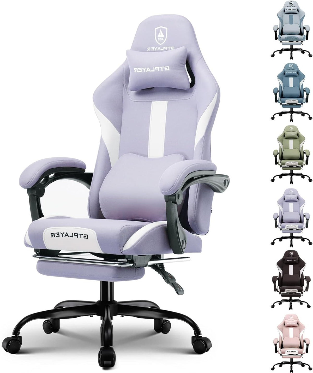 GTPLAYER Gaming Chair, Gamers Chair, Breathable High Quality Fabric Office Chair, Ergonomic PC Chair, Adjustable and Swivel Office Chair with Footrest, Purple - QUORE