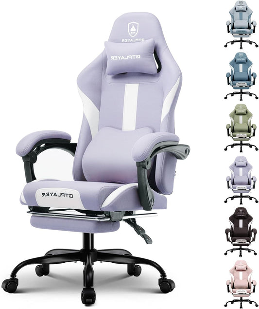 GTPLAYER Gaming Chair, Gamers Chair, Breathable High Quality Fabric Office Chair, Ergonomic PC Chair, Adjustable and Swivel Office Chair with Footrest, Purple - QUORE