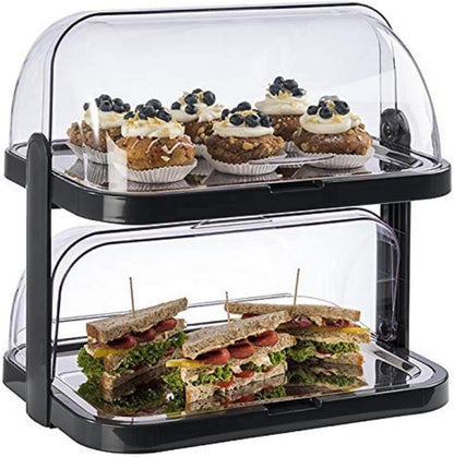 APS 9204 Doppeldecker Buffet Display Case, 2 transparante Roll-Top Bonnets, 2 RVS Tray, 4 Koelaccumulatoren, Ruimtebesparende Opslag