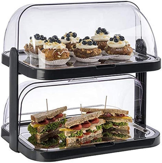 APS 9204 Doppeldecker Buffet Display Case, 2 transparante Roll-Top Bonnets, 2 RVS Tray, 4 Koelaccumulatoren, Ruimtebesparende Opslag