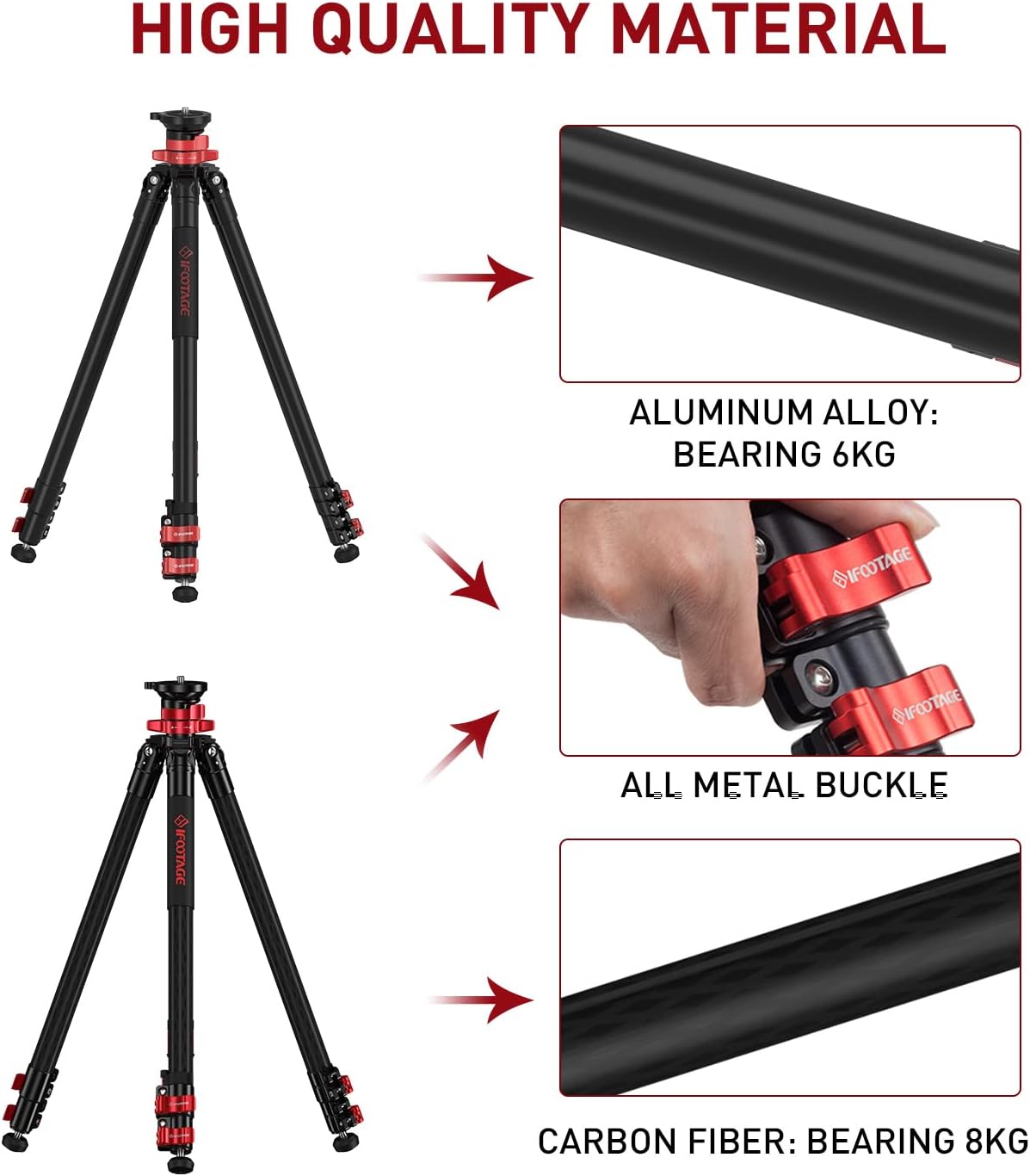 Camera Statief – Camerastatief – Fotostatief – Videostatief – Bowl Statief – Koolstofvezel Constructie – Omkeerbare Middenzuil