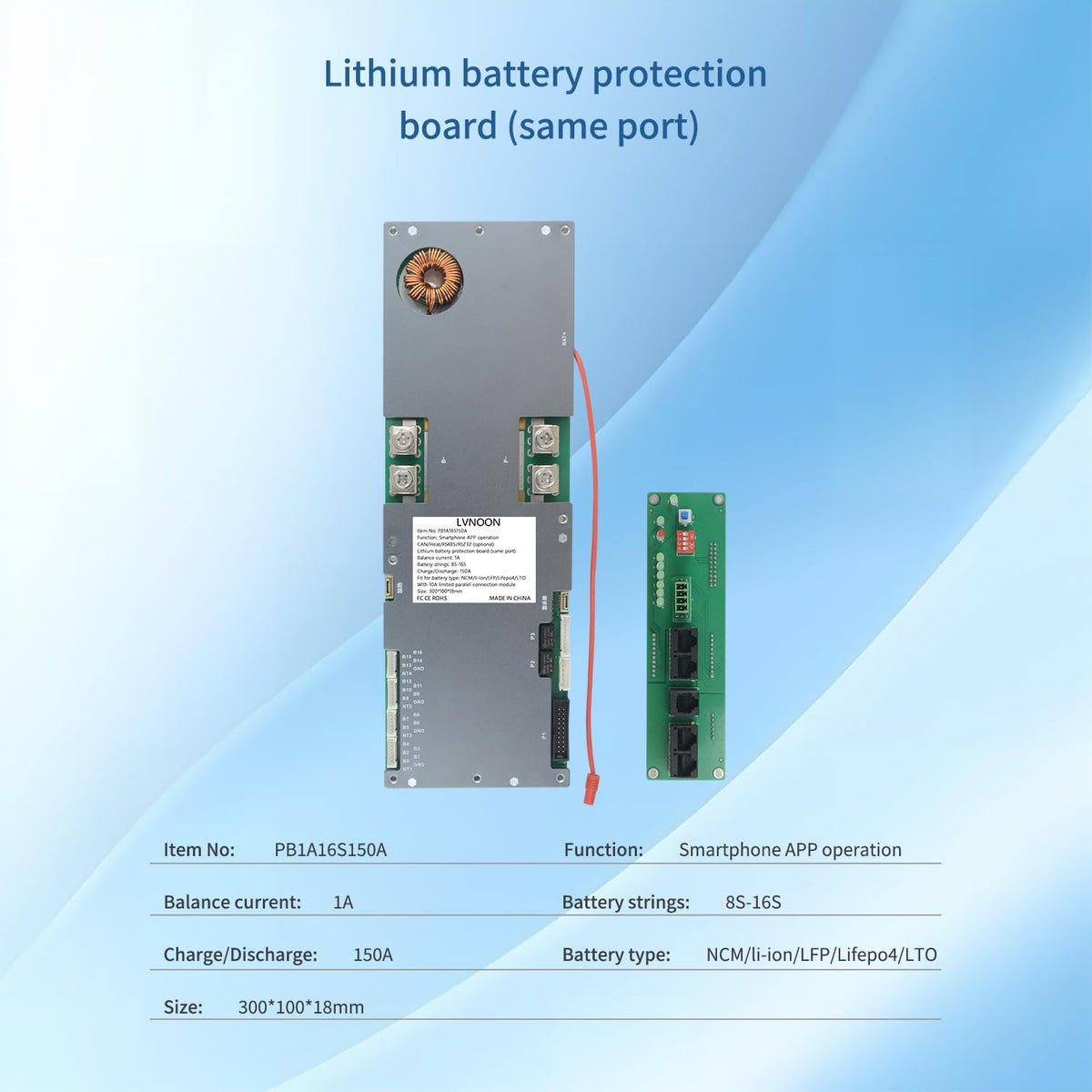 PB1A2A Smart Active Inverter BMS met smartphone-app-bediening voor Li-ion NCM LFP LiFePo4 LTO Battery Management System 7S naar 16S 48V 51.2V 100A 150A 200A Home Energy BMS (PB1A16S150A)