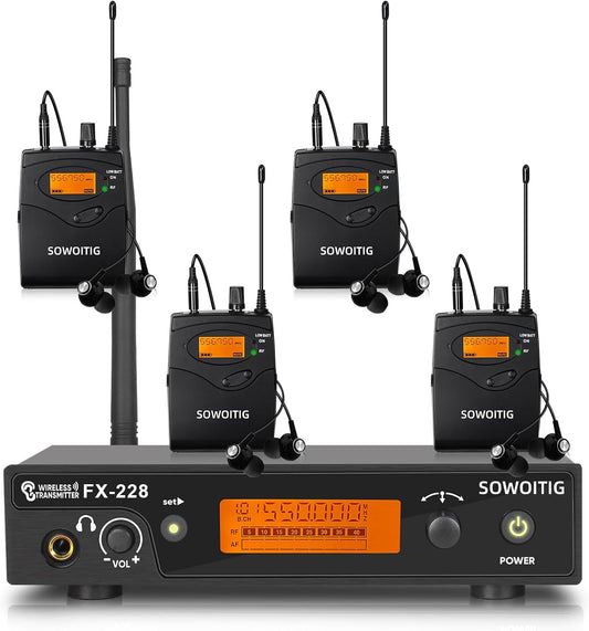 Draadloos In-Ear Monitoringssysteem met 4 Bodypack-Ontvangers – In-Ear Monitorsysteem – Draadloos Monitorsysteem – UHF IEM Systeem – Podiummonitor Set – 100 Selecteerbare Kanalen – Mono Monitoring & Rackmontage