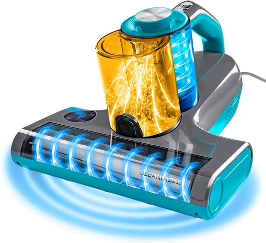 CLEANmaxx Roterende mijtstofzuiger met UV-C-licht en HEPA-filter voor mensen met een allergie, handstofzuiger voor matrassen, ultrasoon geluid en warmte, vernietigt 99% van alle mijten, bacteriën