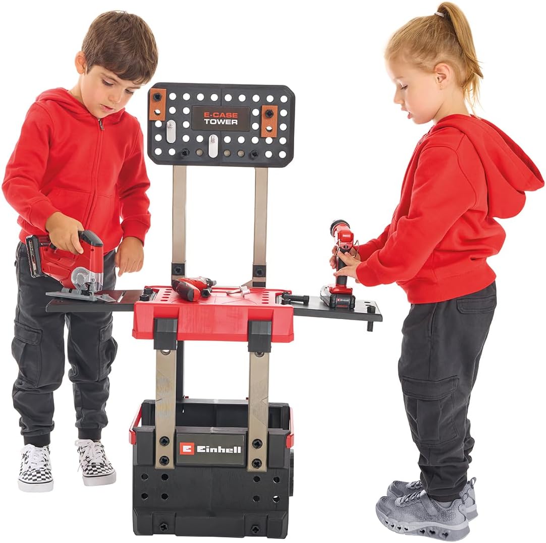 Einhell E-Case werkbank 110-dlg., incl. mini-schroevendraaier, decoupeerzaag, acculamp en veel accessoires, afmetingen ca. 70 x 33,5 x 95 (H) cm, de eerste transportbare en meegroeiende werkbank voor