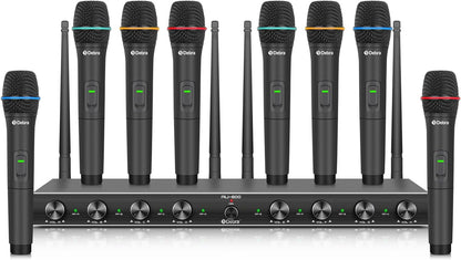 Draadloze Microfoonset – Handmicrofoonset – UHF Microfoonsysteem – Karaoke Microfoon – Presentatiemicrofoon – 8 Handmicrofoons – UHF Stabiele Verbinding – Metalen Ontvanger met Squelch Tegen Ruis