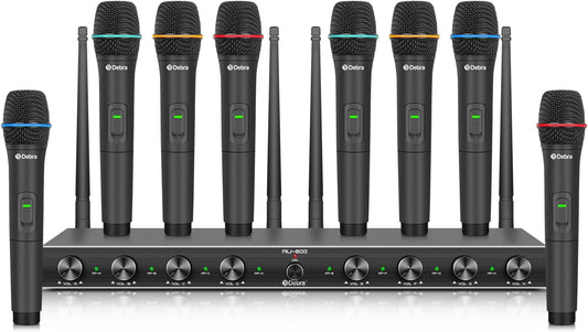 Draadloze Microfoonset – Handmicrofoonset – UHF Microfoonsysteem – Karaoke Microfoon – Presentatiemicrofoon – 8 Handmicrofoons – UHF Stabiele Verbinding – Metalen Ontvanger met Squelch Tegen Ruis