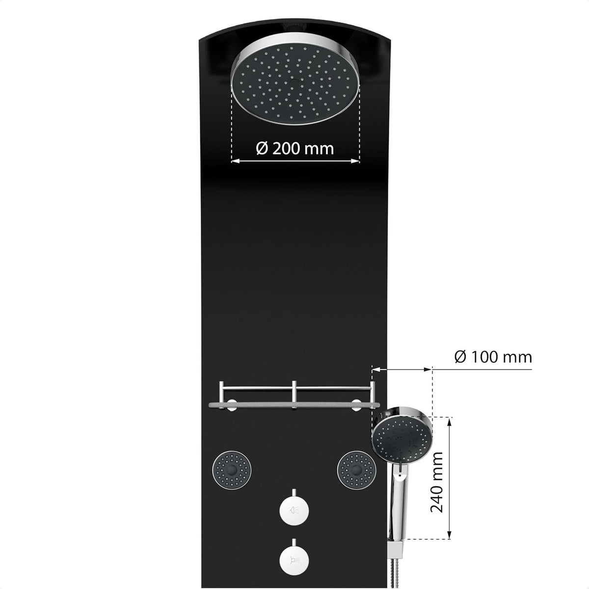 EISL ORSP-YMSBB Caribisch douchepaneel, wellnessdouche 3-in-1 met regendouche, zes massagejets en handdouche, douchearmatuur, eenvoudig te monteren, doucheset van veiligheidsglas, zwart