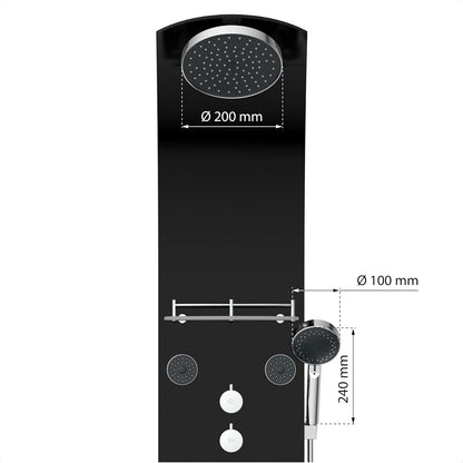 EISL ORSP-YMSBB Caribisch douchepaneel, wellnessdouche 3-in-1 met regendouche, zes massagejets en handdouche, douchearmatuur, eenvoudig te monteren, doucheset van veiligheidsglas, zwart