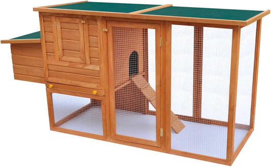 Outdoor Chicken Coop Large Wooden with Closed Door and Rabbit Space, Large Chicken Coop Made of Wood with 1 Egg Cage, 192 x 75 x 103 cm