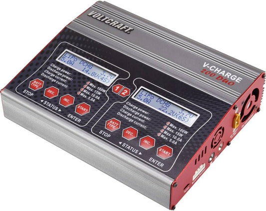 VOLTCRAFT V-Charge 200 Duo Multifunctionele modelbouwlader 12 V, 230 V 10 A Lood, NiMH, NiCd, Li-poly, Li-ion, LiHV, Lo