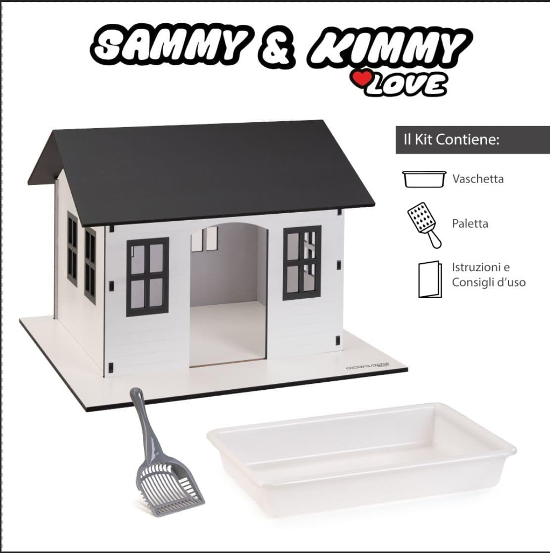 SAMMY & KIMMY LOVE Kattenbak met schep – geurremmend – designerhuis voor binnen, hygiënisch, met uitneembare bak, waterdicht – 520 x 610 x 710 mm