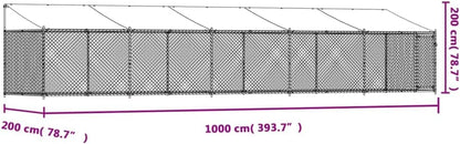 Dog Cage with Roof and Door, Grey, 10x2x2 m, Galvanized Steel, Walk-In Chicken Coop, Galvanized Chicken Coop, Chicken Coop, Chicken Coop, Backyard