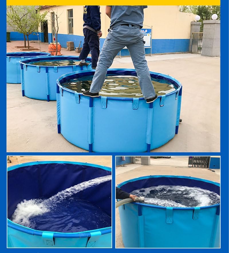Zeildoek-visvijver zwembad met houder, diameter 150 x 100 cm, vouwbak voor koi en vijvervissen, inklapbare duurzame plastic vijver met houder voor koicultuur, landbouwirrigatie