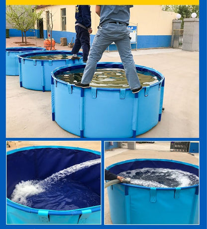 Zeildoek-visvijver zwembad met houder, diameter 150 x 100 cm, vouwbak voor koi en vijvervissen, inklapbare duurzame plastic vijver met houder voor koicultuur, landbouwirrigatie